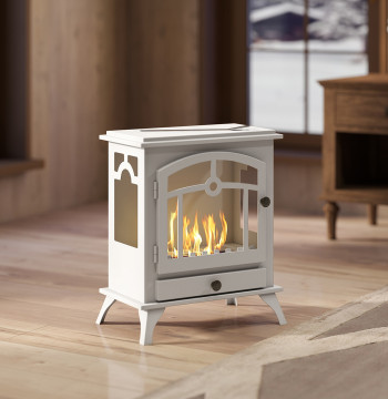 Lareira de Bioetanol com Pé Lareira Bioetanol com Depósito de 0,9 L e Extinguidor de Aço Inoxidável Tempo de Combustão 3H para Interiores 20-25 m² 45x28x54 cm Branco