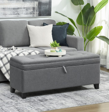 Stoccaggio Puff Bank 112L Rivestito in linea con 2 pieghe di sicurezza Rimborsabile Coperchio e Sedile con Campidoglio per Room Living Room Input Carica 120 kg 120x40x48 cm Grigio scuro