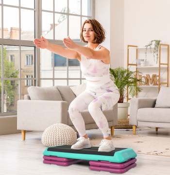 Step para Fitness Antiderrapante Altura Regulável 3 Níveis de 10/15/20 cm Carga 150 kg para Exercício em Casa Ginásio 110x40x20 cm Multicolor