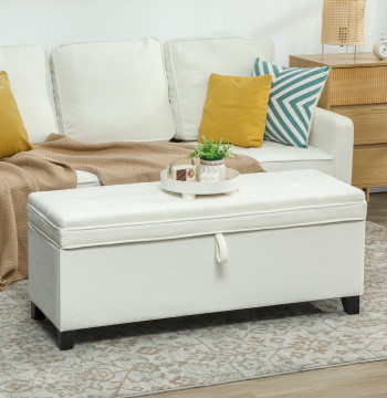 Puff di stoccaggio della banca con 112L imbottito in linea con 2 cerniere di sicurezza Swing e Seat Cover con Capitone per Living Room Input Supporti 120 kg 120x40x48 cm Crema