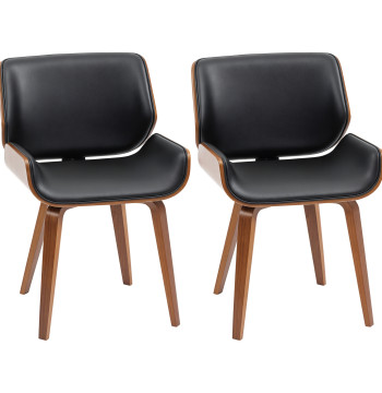 Set de 2 chaises à manger rembourrées en cuir synthétique Chaises de cuisine avec siège et plié en bois courbé et rembourré 53x54x81 cm noir