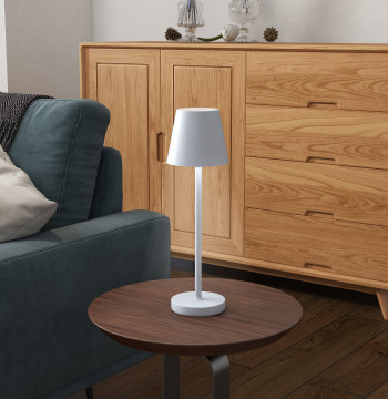 Candeeiro de Mesa com Luzes LED Candeeiro de Mesa Sem Fios Recarregável por USB-C 3 Cores Ecrã de Acrílico para Quarto Sala Ø11,2x36,5 cm Branco
