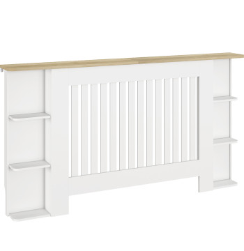 Cobertura para Radiadores com Prateleiras Cobertura de Radiador em MDF Cobertura para Radiador Desenho Moderno de Ripas para Sala de Estar Quarto 152x19x83 cm Branco