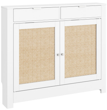 Cobertura para Radiador com Portas Rebatíveis e Vime Proteção Radiador de MDF 111x19x95,5 cm com Compartimento Desenho Boémio para Sala Quarto Branco