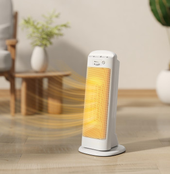 Aquecedor Elétrico de Baixo Consumo 2000W PTC Termoventilador com 4 Modos Termóstato Regulável Oscilação de 55° Proteção contra Tombos e Sobreaquecimento para 15㎡ em Quarto Branco