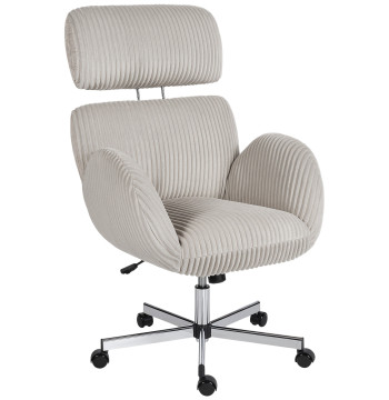 Cadeira de Escritório Cadeira de Secretária com Apoio de Braços Encosto Alto Apoio de Cabeça Regulável Rodas Altura Ajustável Giratória Função Basculante 74x70x104-112 cm Cinzento