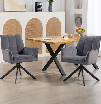 Ensemble de 2 chaises à repas rotatives Chaises de cuisine à 360° avec support de bras Revêtement de dos rembourré en velours Pieds en acier pour le bureau Conférence Salon 63x64x85 cm Gris