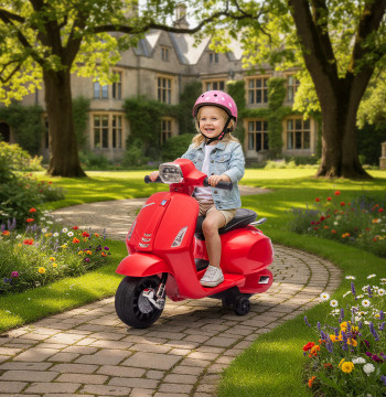 Mota électrique pour les enfants 6V Mota électrique pour enfant avec roues auxiliaires Vitesse 2,5km/h Phare et corne pour les enfants 2-6 ans 71x37x52 cm rouge