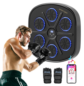 Máquina de Boxe Musical com 9 Modos de Velocidade Luvas e Conexão Bluetooth Boxe Musical de Parede com Luzes LED para Adultos e Crianças em Casa Escritório Ginásio 41,8x44,6x7,5 cm Preto