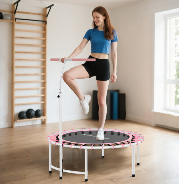 Fitness Trampoline Adultes Ø102 cm Mini Trampoline Fitness avec 5 niveaux réglables de poignée Structure en acier pour l'entraînement des jambes de corps à la maison Gym Bureau