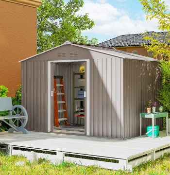 Jardin extérieur et jardin en métal pour rangement d'outils avec base de renforcement inclus et 4 Windows 277x195x192 cm Gris