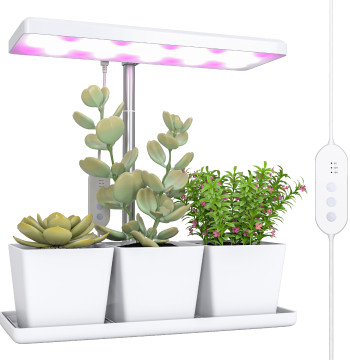 Lumière de croissance avec 30 LED plein spectre réglable en hauteur avec minuteur automatique 8/12/16/24H 5 Niveaux de luminosité et 3 Vases pour jardin de serre 31.8x13.4x18.6-35,6 cm Blanc