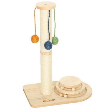 Poste Arranhador para Gatos Altura 56,5 cm Arranhador para Gatos com 3 Bolas Suspensas Brinquedo de Bola de Pista e Poste de Sisal Madeira