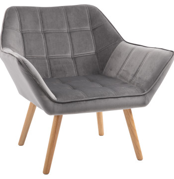 Poltrona Moderna Poltrona de Leitura Estofada em Veludo com Assento Amplo Pés em Madeira Poltrona Relax para Sala de Estar Quarto 67x61,5x71 cm Cinza