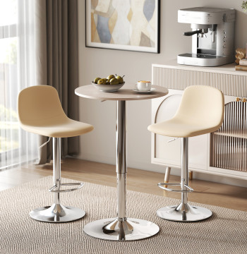 Mesa de Bar com Altura Ajustável Giratória 360° com Base Redonda Mesa Alta Moderna para Cozinha Sala de Jantar Ø60x67-93 cm Madeira