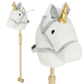 Cavalo com Pau de Madeira Design Unicórnio Sons e Rodas Cavalo de Brinquedo 95x25x27 cm Branco