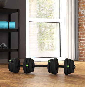 Ensemble de Halters 25 kg 2 en 1 Ensemble de poids avec barre et catch anti-dérapant pour l'entraînement de la force à domicile Gym Bureau noir et vert