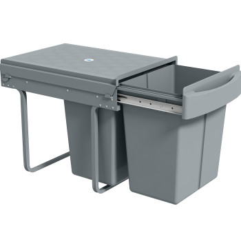 Balde do Lixo Sob o Balcão Caixote do Lixo de Cozinha 2 Contentores de Reciclagem Removíveis 2 x 20 L Deslizamento Suave Pega Tampa com Padrão de Diamante Cinzento