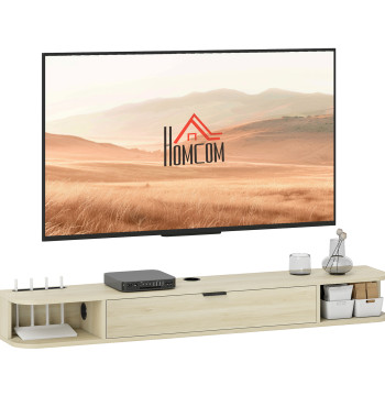 TV mobile Suspendue TV mobile pour chambre avec tiroir rebattable 2 plateau ouvert pour câbles Modern Style Télévision 60 pouces 140x24x16 cm Bois