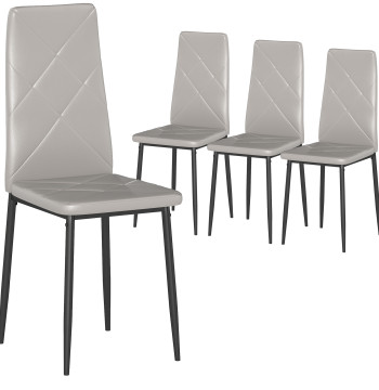 Conjunto de 4 Cadeiras de Sala de Jantar Estofadas em Couro Sintético Cadeiras de Cozinha com Encosto Alto e Pés de Aço Carga Máxima 120kg 41x50x97 cm Cinza