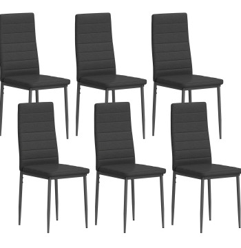 Conjunto de 6 Cadeiras de Sala de Jantar Estofadas em Linho com Pernas em Metal Cadeiras Modernas para Cozinha Quarto Suporta até 120 kg 41x50x97 cm Preto