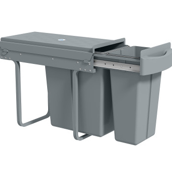 Balde do Lixo Sob Lavatório Balde do Lixo de Cozinha com 2 Contentores de Reciclagem Extraíveis 20L+10L Deslizamento Suave Asa Tampa com Padrão de Diamante Cinzento