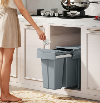 Seau d'ordure sous salle de bain Déchets de cuisine avec 2 conteneurs de recyclage 20L+10L