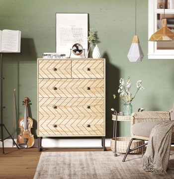 Commodité avec 5 tiroirs Style rétro Salle auxiliaire mobile en bois pour couloir debout 80x39.5x110 cm Bois et noir
