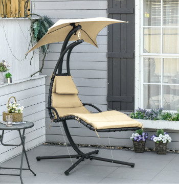 Essenza Espreguiçadeira Suspensa com Chapéu de Sol Proteção UV Ergonómica 190x110x190cm Bege