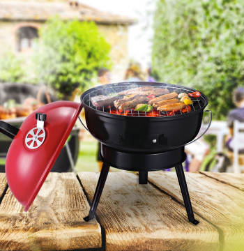 Essenza Barbecue Charbon Portable Métal Émaillé 3 Pieds Antidérapants Ø36,5x54cm Noir et Rouge
