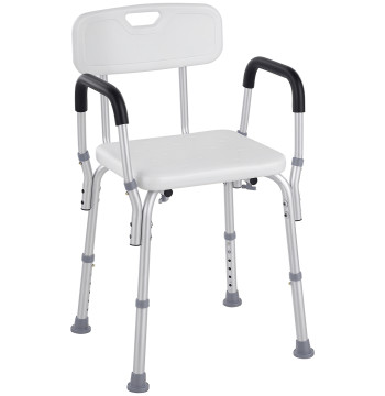 Cadeira para Duche Antiderrapante com Altura Ajustável em 6 Níveis Cadeira de Banho com Apoio para os Braços e Encosto 51,5x51,5x71-84 cm Branco