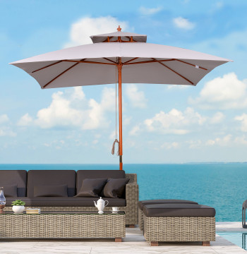 Chapéu de Sol de Jardín con Teto Doble Sistema de Polia Toldo de Poliéster Impermeable 3x3x2,97m Gris Claro