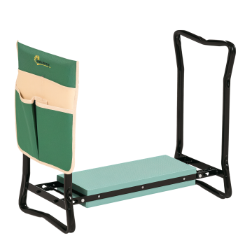 Banque de jardin pliable avec sac à outils Protection du genou Siège de jardin avec genou Hauteur réglable 58x28x49cm Vert et noir