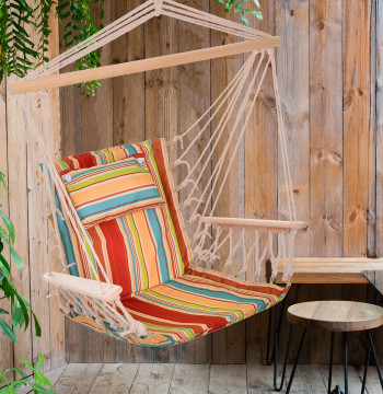 Sedia di rete appesa con timbro in strisce Supporto Cuscino per la rete di oscillazione della sedia a testa per interno ed esterno carico massimo 105kg 100x106cm Multicolor