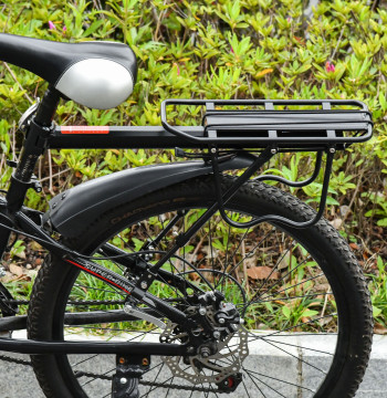 Suporte de Bagagem Traseiro para Bicicleta com Refletor Vermelho para Malas com Carga Máxima de Revestimento Inoxidável 25 kg 58x39x14,5 cm Preto