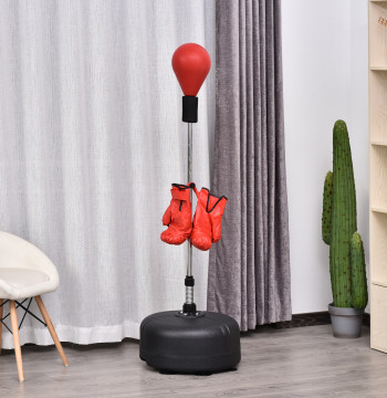 Balle de frappe réglable en hauteur avec base rechargeable Balle de frappe avec soutien et gants pour adultes et adolescents Ø48x136-154 cm Rouge