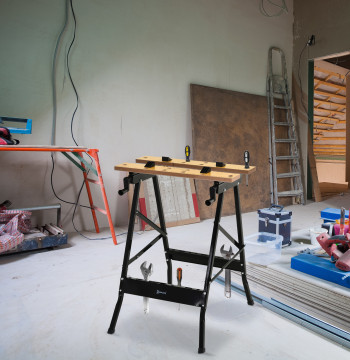 Bancada de trabajo plegable y portátil Mesa de trabajo de carpintero con abrazaderas ajustables y estructura de acero Capacidad de 100kg