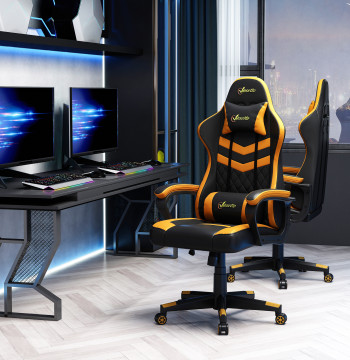 Sedia da ufficio ergonomica con bacino di altezza regolabile con supporto testa e cuscino Lombar 61x70x121-129 cm Arancione