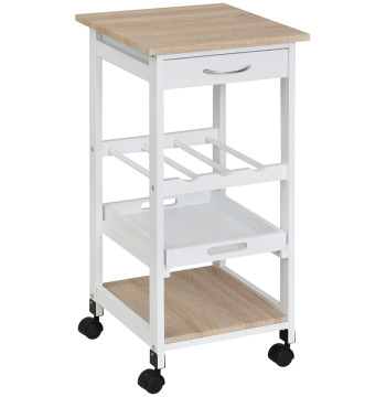 Carrinho de cozinha Carrinho de serviço de 4 níveis com rodas giratórias Gaveta Prateleiras Garrafeira Armazenamento De Cozinha Sala de estar Sala de jantar 37x37x76 cm Branco