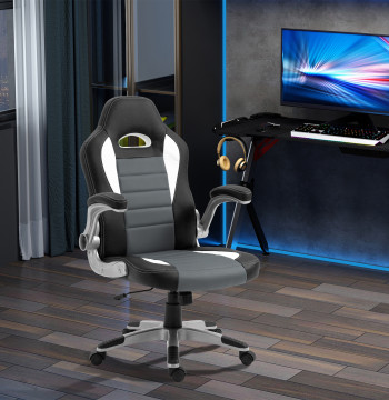 Sedia da ufficio ergonomica Supporto braccio pieghevole regolabile in altezza con 5 ruote Carica 120 kg 65x69x112-122 cm grigio
