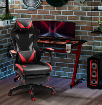 Sedia di gioco ergonomica sedia da gioco per ufficio con altezza regolabile schienale regolabile Supporto retrattile dei piedi bassoback 65x70x117-125cm rosso