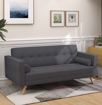 Sofá 3 lugares Cama de solteiro projeto 2 em 1 Dobravel com apoio de braços Estofamento em tecido Estrutura Sólida Pernas levantadas Estofamento confortável 187x90x86,5 cm Cinza