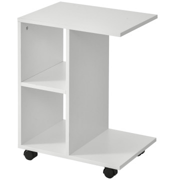 Table auxiliaire moderne en forme de C Table auxiliaire avec roues et talons s'ouvre au salon Dorm 45x35x58 cm Blanc