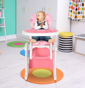 Seggiolino bambino 3 in 1 per più di 6 mesi Trasformare in tavolo e sedia multifunzione Regolabile in 3 posizioni schienale alto imbottito con 2 vassoi rimovibili 57x59x105 cm Rosa