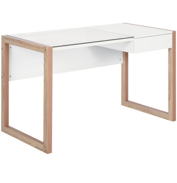 Secretária para escritorio estudo Design moderno com tampo de vidro temperado Gaveta Combinação de estilos 120x60x75 cm branco