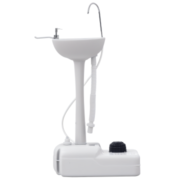Lavabo portatile per esterni e campeggio con deposito acqua 17L Porta Dispenser per asciugamano e 2 ruote 51x33,5x103 cm Grigio chiaro