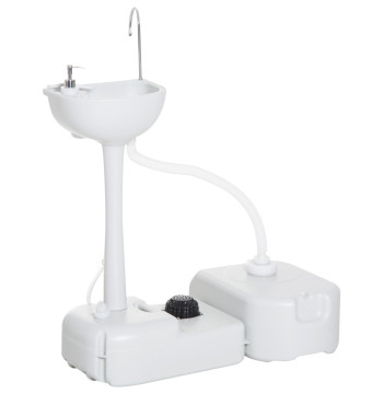 Bacino portatile per esterni o campeggio con deposito di recupero dell'acqua e Dispenser di sapone 83x50x103 cm Grigio chiaro