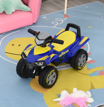 Quad Andador com Licença GOODYEAR para Crianças de 18-36 Meses Moto Quádrupla com Luzes, Buzina e Espaço Secreto de Armazenamento 60x31x42 cm Azul