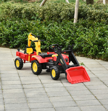 Tracteur de pédale avec bulldozer avec pelle avant jouet de conduite pour enfants de plus de 3 ans Facile à contrôler direction et pelles Supports jusqu'à 35 kg 179x42x59 cm Rouge