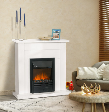 Lareira Elétrica Decorativa com 2 Configurações de Aquecimento Temporizador Termostato Integrado Efeito de Chama Realista Ajustável em 5 Níveis 102x30x95cm Branco e Preto